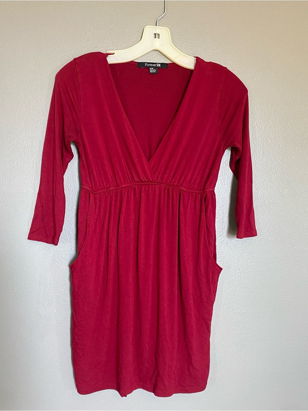Forever 21 Red V-Neck Empire Waist Dress